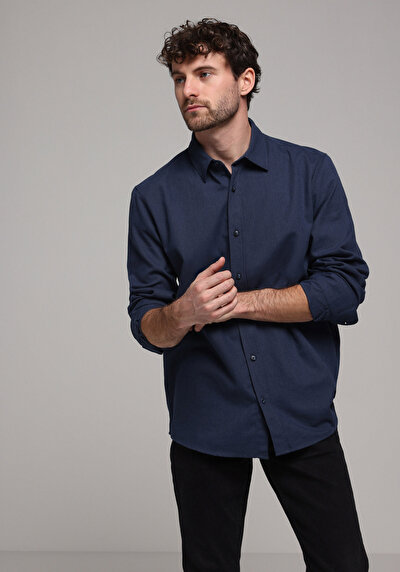 Image de Chemise À Manches Longues Marine Regular Fit Droit Oxford Homme
