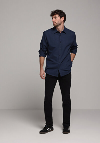 Image de Chemise À Manches Longues Marine Regular Fit Droit Oxford Homme