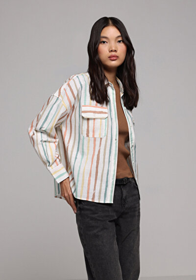 Image de Chemise À Manches Longues Multicolou Regular Fit Rayé Uni Femme