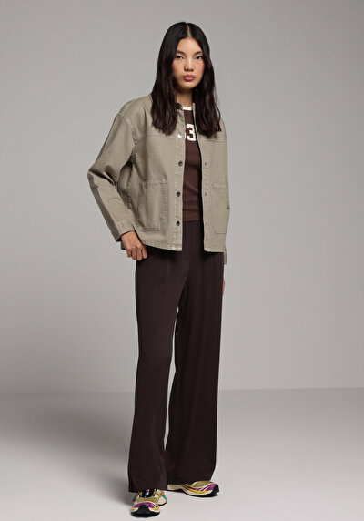 Image de Pantalon Marron Straight Leg High Rise En Sergé Regular Fit Femme