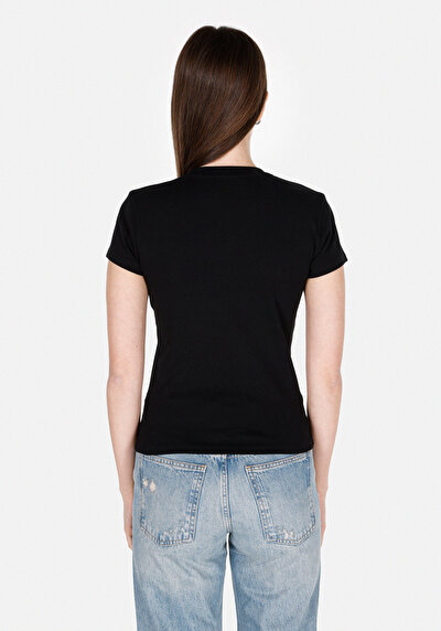 Image de T-shirt À Manches Courtes Noir Slim Fit Imprimé Femme