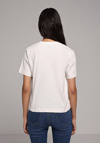 Image de T-shirt À Manches Courtes Blanc Boxy Fit Imprimé Femme