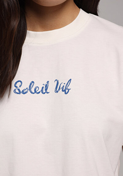 Image de T-shirt À Manches Courtes Blanc Boxy Fit Imprimé Femme
