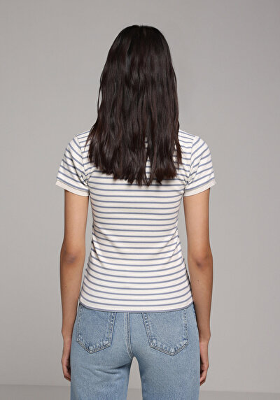 Image de Chemise Polo À Manches Courtes Bleu Rayé Slim Fit Femme