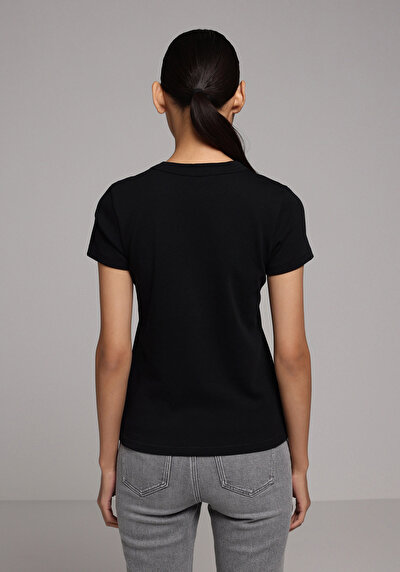 Image de T-shirt À Manches Courtes Noir Slim Fit Droit Femme