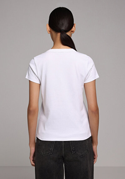 Image de T-shirt À Manches Courtes Blanc Slim Fit Droit Femme