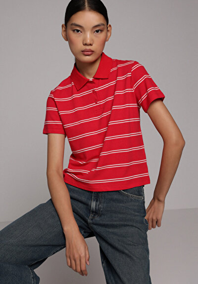 Image de Rouge Regular Fit Rayé Pique Femme