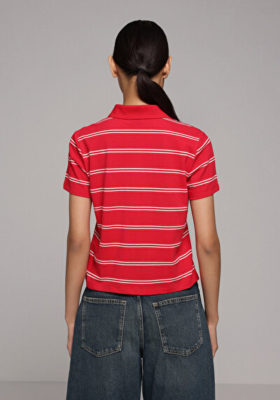 Image de Rouge Regular Fit Rayé Pique Femme