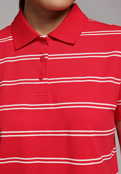 Image de Rouge Regular Fit Rayé Pique Femme