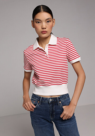 Image de Rouge Slim Fit Rayé Verrouillage Femme
