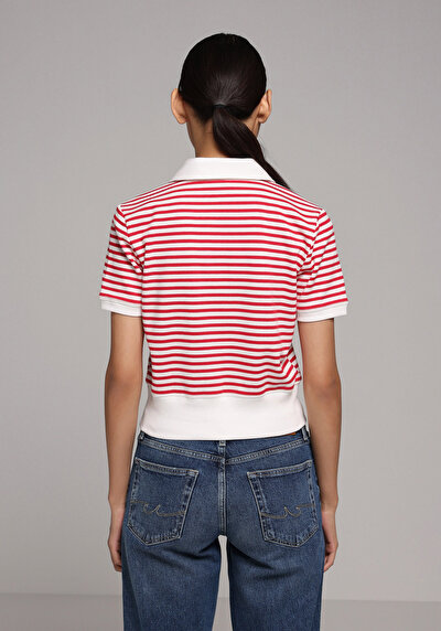 Image de Rouge Slim Fit Rayé Verrouillage Femme