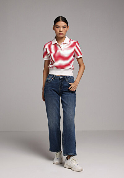 Image de Rouge Slim Fit Rayé Verrouillage Femme