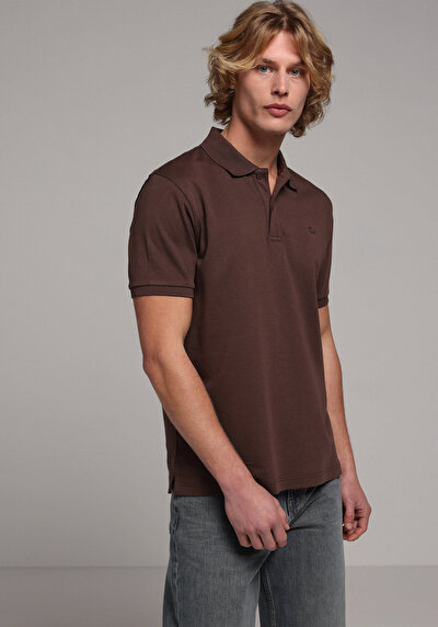 Image de T-shirt Polo À Manches Courtes Marron Droit Regular Fit Homme