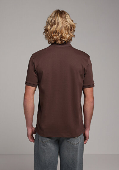 Image de T-shirt Polo À Manches Courtes Marron Droit Regular Fit Homme