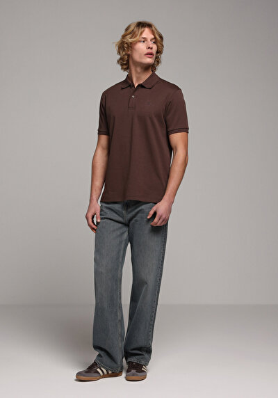 Image de T-shirt Polo À Manches Courtes Marron Droit Regular Fit Homme