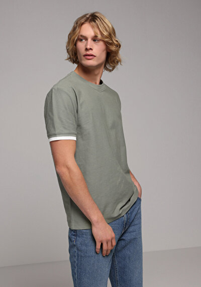 Image de T-shirt À Manches Courtes Vert Regular Fit Droit Homme