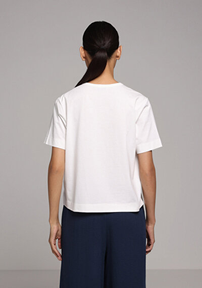 Afficher les détails de T-shirt À Manches Courtes Blanc Regular Fit Brodé Femme