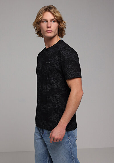 Image de T-shirt À Manches Courtes Noir Regular Fit Imprimé Homme