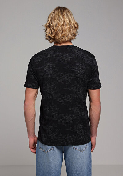 Image de T-shirt À Manches Courtes Noir Regular Fit Imprimé Homme