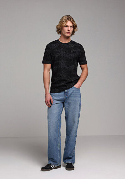 Image de T-shirt À Manches Courtes Noir Regular Fit Imprimé Homme