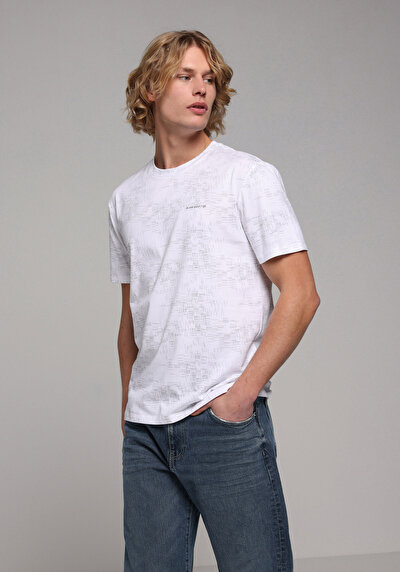 Image de T-shirt À Manches Courtes Blanc Regular Fit Imprimé Homme