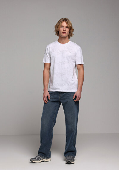 Image de T-shirt À Manches Courtes Blanc Regular Fit Imprimé Homme