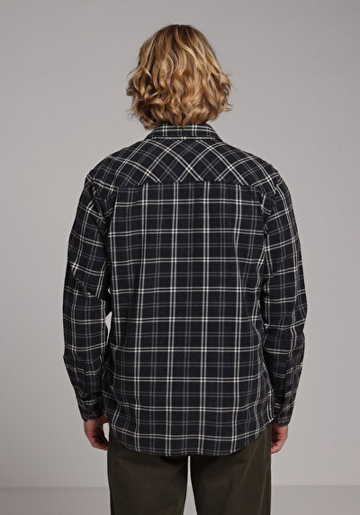 Image de Chemise À Manches Longues Noir Regular Fit Plaid Sergé Homme