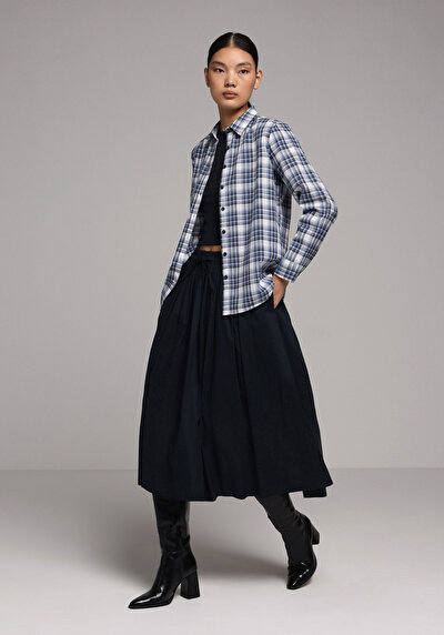 Image de Jupe Marine Midi Droit Uni Maxi Femme