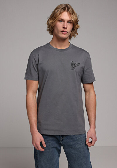 Image de T-shirt À Manches Courtes Gris Regular Fit Droit Homme