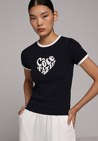 Image de T-shirt À Manches Courtes Marine Slim Fit Imprimé Femme