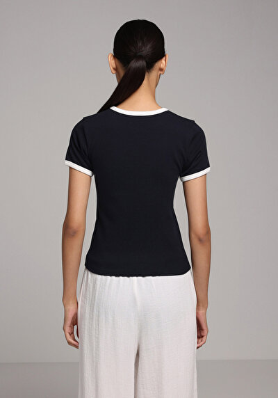 Image de T-shirt À Manches Courtes Marine Slim Fit Imprimé Femme