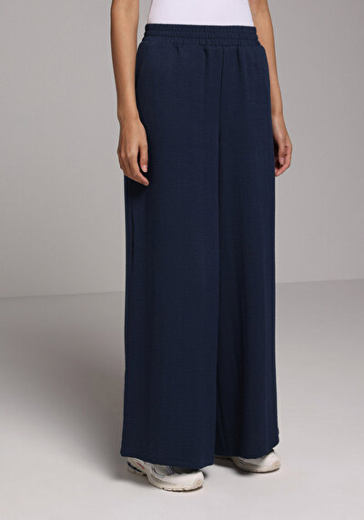 Afficher les détails de Pantalon Marine Wide Leg High Rise En Ratière Regular Fit Femme