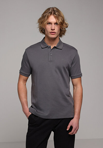 Image de T-shirt Polo À Manches Courtes Anthracite Droit Regular Fit Homme