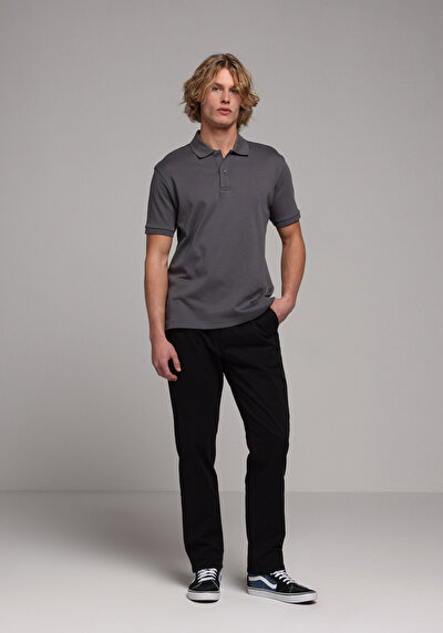Image de T-shirt Polo À Manches Courtes Anthracite Droit Regular Fit Homme