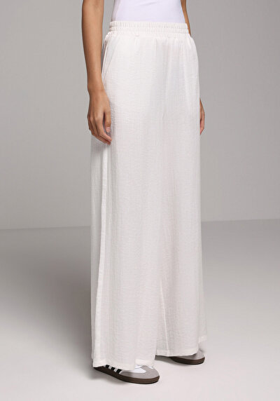 Afficher les détails de Pantalon Blanc Wide Leg High Rise En Ratière Regular Fit Femme