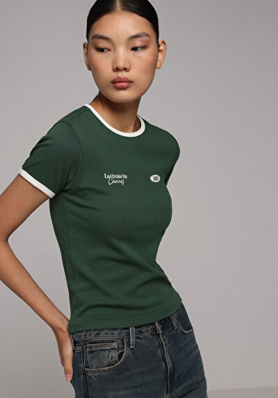 Image de T-shirt À Manches Courtes Vert Slim Fit Imprimé Femme