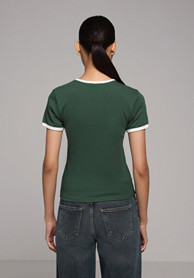 Image de T-shirt À Manches Courtes Vert Slim Fit Imprimé Femme
