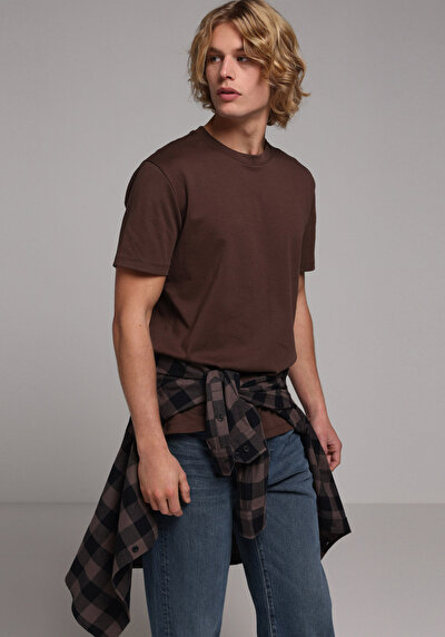 Image de T-shirt À Manches Courtes Marron Regular Fit Droit Homme
