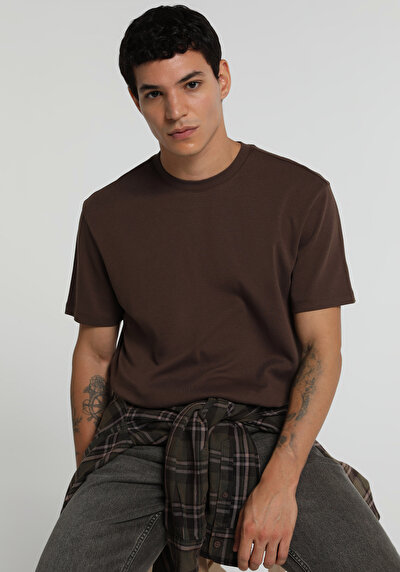 Image de T-shirt À Manches Courtes Marron Regular Fit Droit Homme