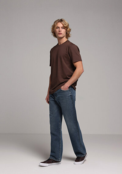 Image de T-shirt À Manches Courtes Marron Regular Fit Droit Homme