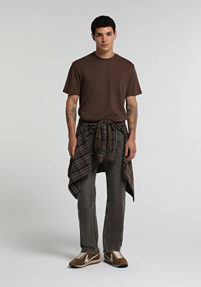 Image de T-shirt À Manches Courtes Marron Regular Fit Droit Homme