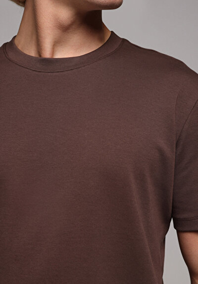 Image de T-shirt À Manches Courtes Marron Regular Fit Droit Homme