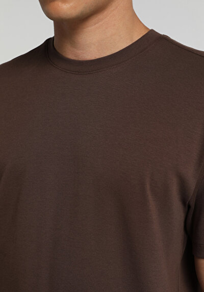 Image de T-shirt À Manches Courtes Marron Regular Fit Droit Homme