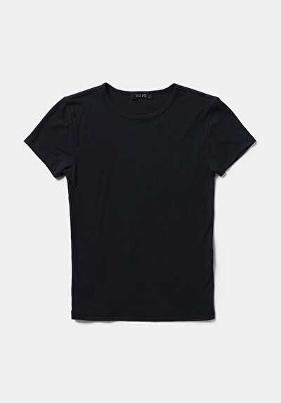 Afficher les détails de T-shirt À Manches Courtes Noir Slim Fit Droit Femme