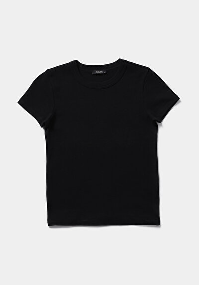 Image de T-shirt À Manches Courtes Noir Slim Fit Droit Femme