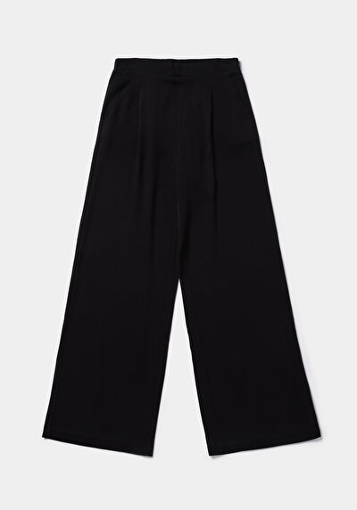 Afficher les détails de Pantalon Noir Straight Leg High Rise En Sergé Regular Fit Femme