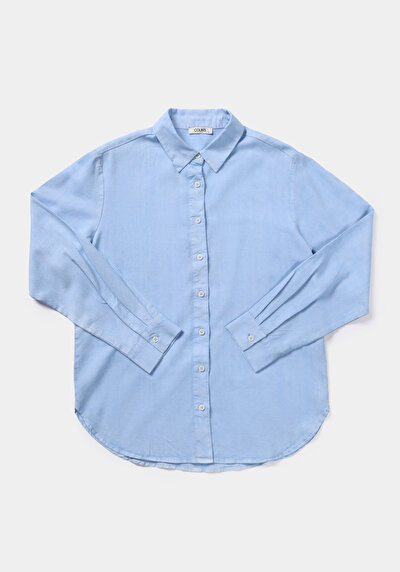 Afficher les détails de Chemise À Manches Longues Bleu Regular Fit Droit Sergé Femme