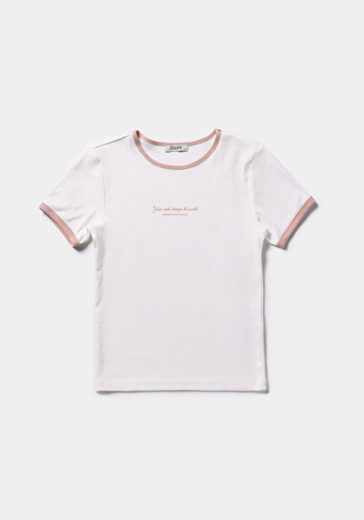 Image de T-shirt À Manches Courtes Blanc Slim Fit Imprimé Femme