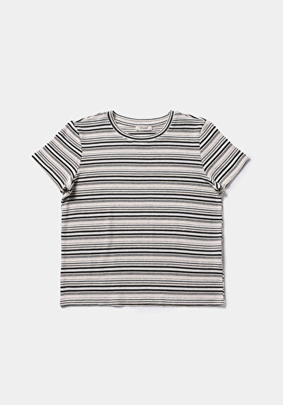 Afficher les détails de T-shirt À Manches Courtes Multicolou Regular Fit Rayé Femme