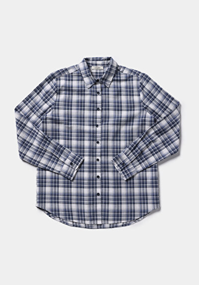 Afficher les détails de Chemise À Manches Longues Marine Regular Fit Carré Uni Femme
